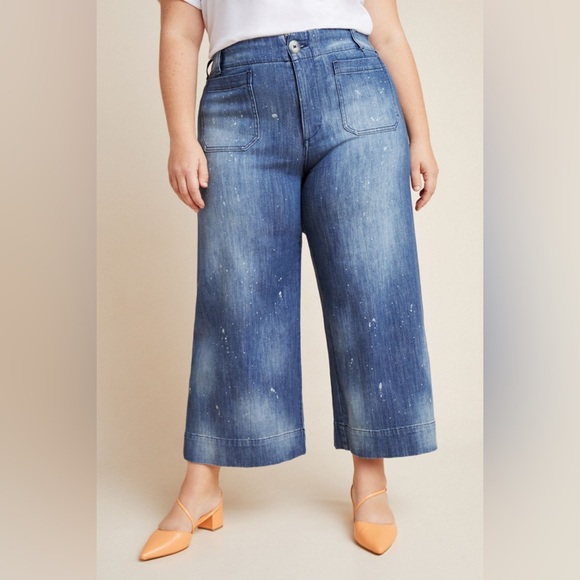 NWT Pilcro by Anthropologie | Distressed Cropped Wide-Leg Jeans | Size 18W - Picture 8 of 9